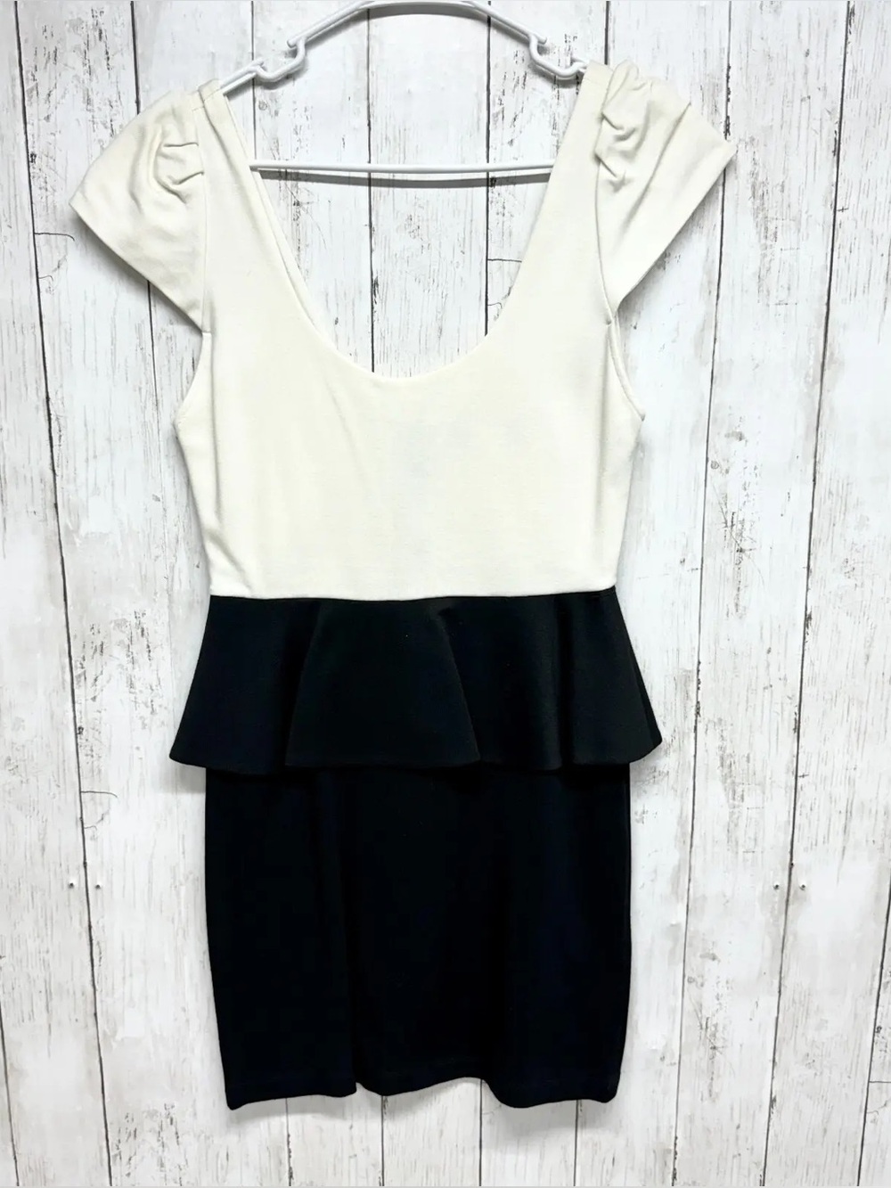 Alice + Olivia Two-Tone Harris White and Black Peplum Mini Dress